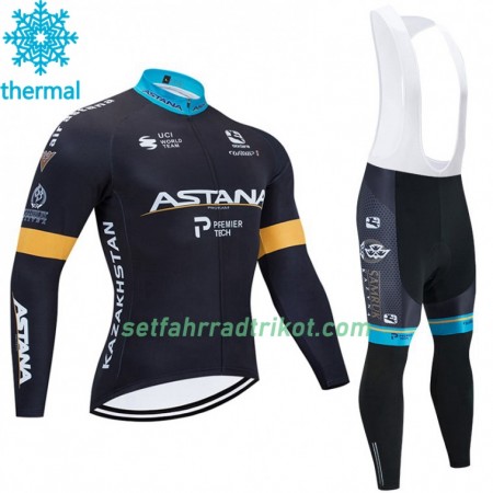Radbekleidung Radtrikot Langarm + Lang Trägerhose 2020 Astana Pro Team Winter Thermal Fleece N002
